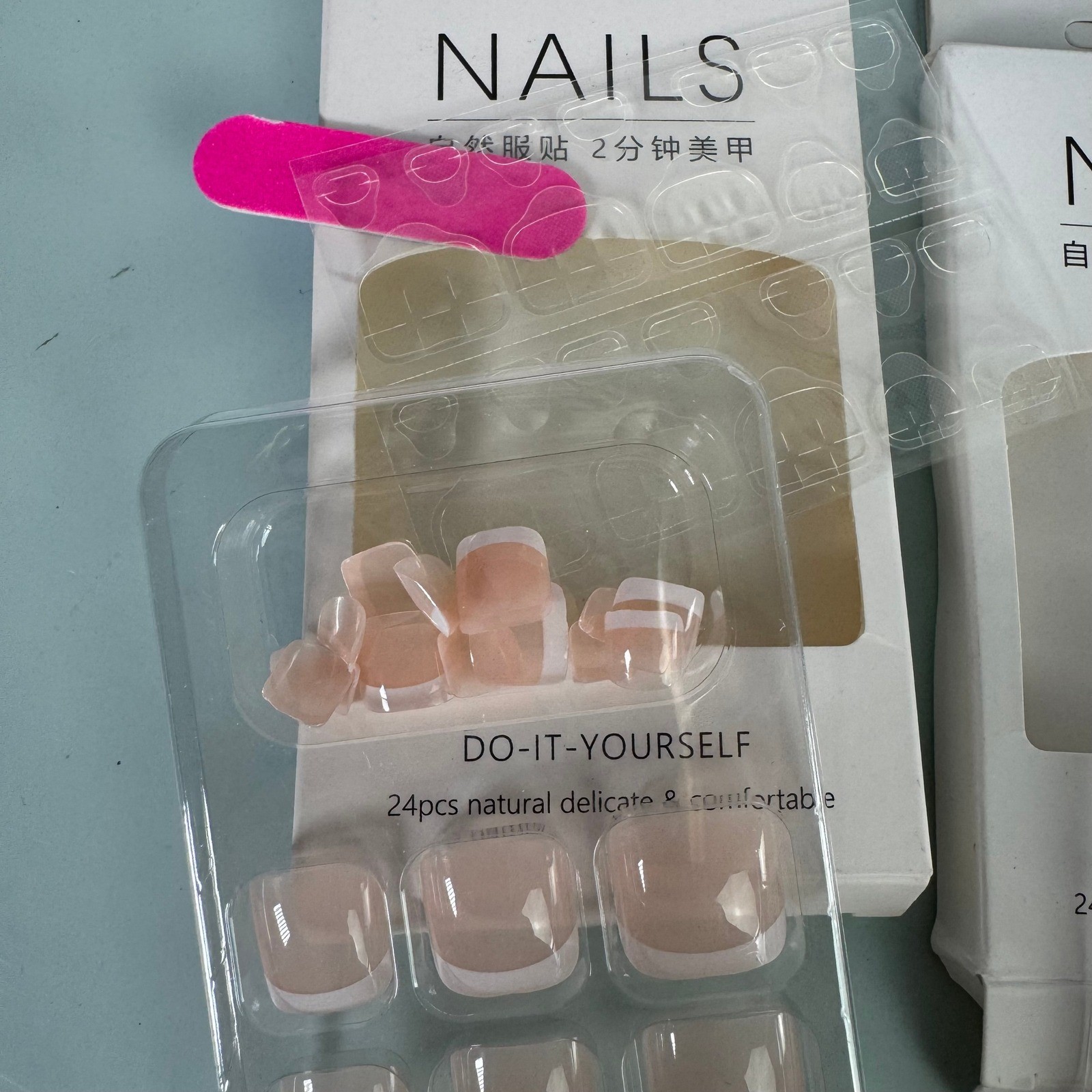 Lot of 2 Press On Toenails French Tip and Rhinestone Mauve DIY Pedicure Kits NIB
