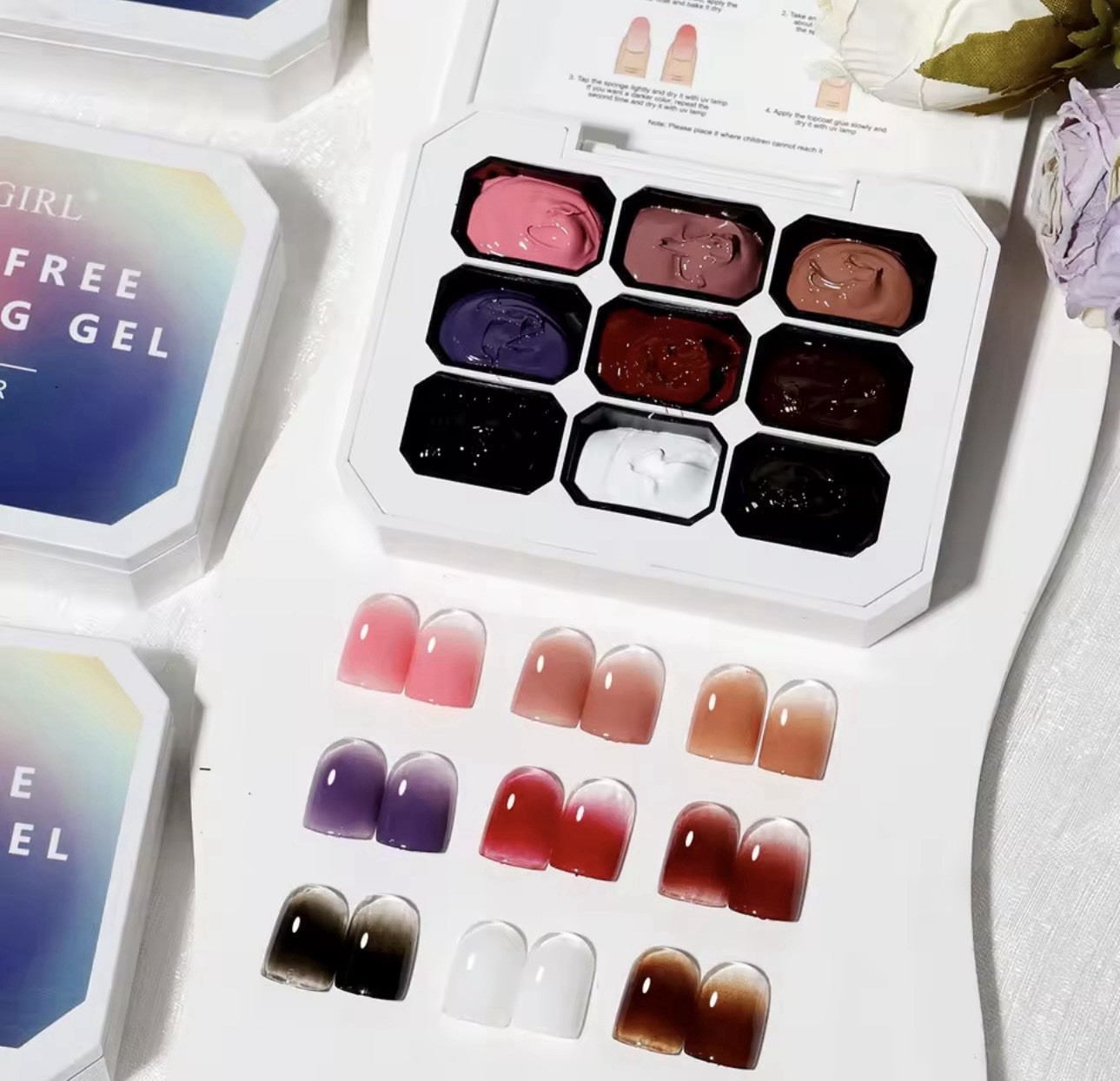 Nail Gradient Painting Gel 9-Color Ombre Art Box Rouge Palette DIY Design