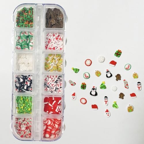 2 Boxes Christmas Nail Art Slices, 3D Xmas Polymer Clay Mini Slices christmas
