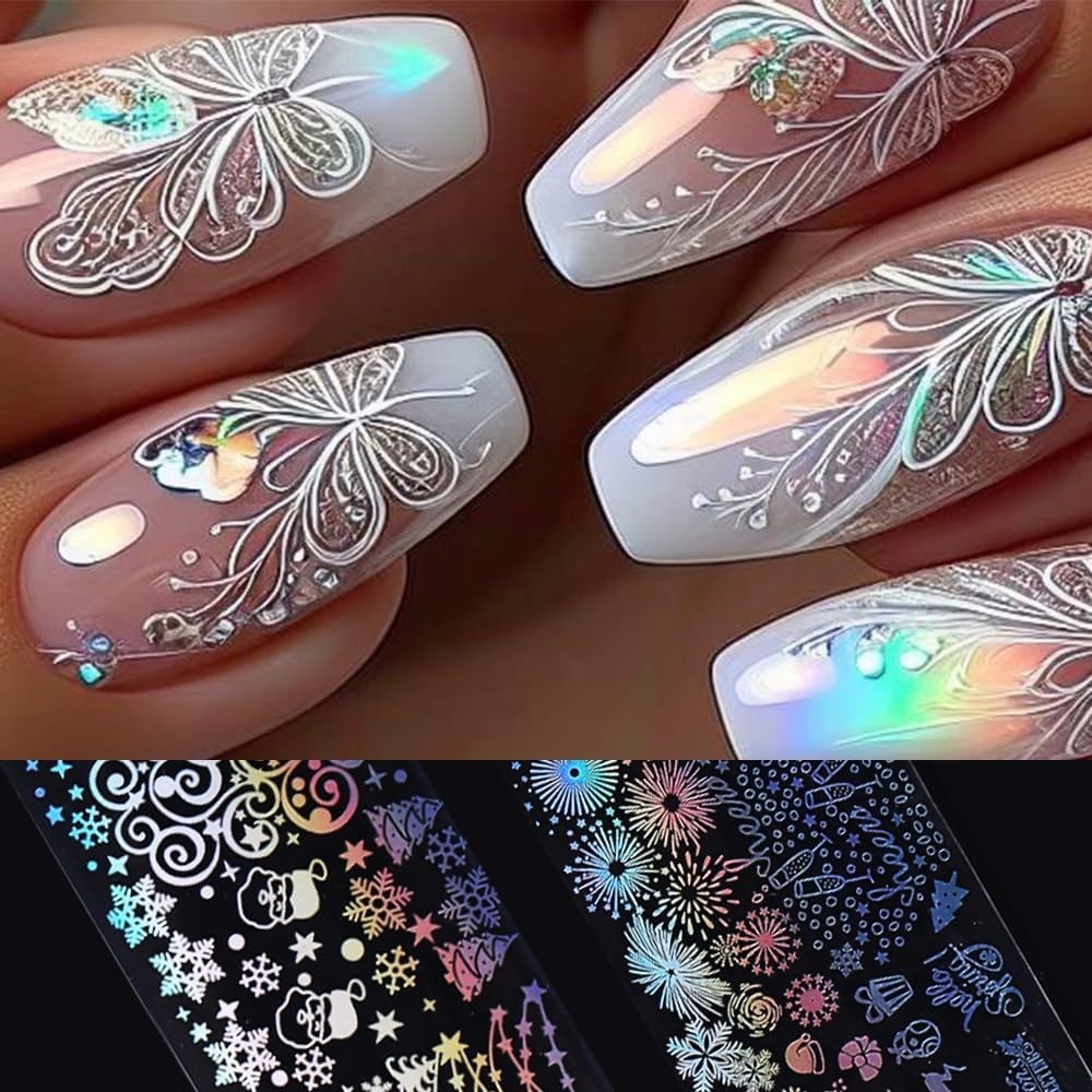Christmas Nail Art Foils Transfer Stickers 10Rolls Laser Snowflake Nail Foils…