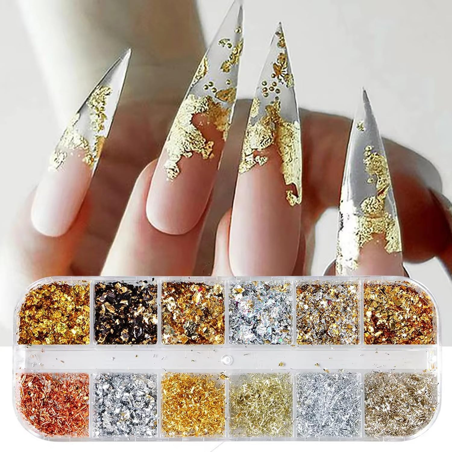 Holographic Nail Glitter Gold Foils for Women Kit -Sparkly Ultra-Thin Aluminum F