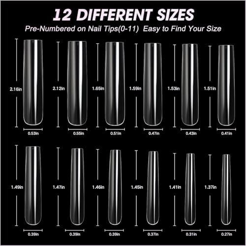 Extra Long Square Full Cover Nail Tips 240PCS XXXL Clear Full Cover Fake Nails