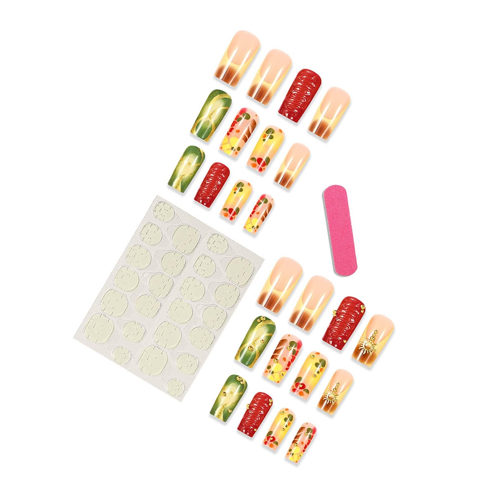 RTKHFZE Press on Nails Medium Length Square Fake General,24, Red Blooming