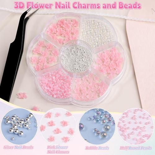 3D Flowers Nail Charms for Nail Art, 3D Acrylic Flower for Flower-Dark Pink