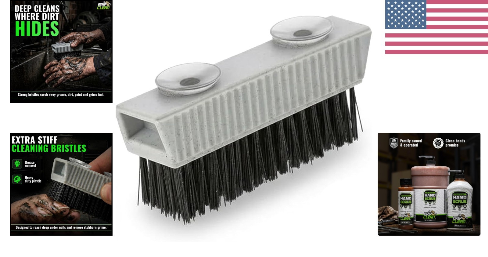 Stiff Bristle Fingernail Cleaner with Slip-Resistant Handle and Suction Cup