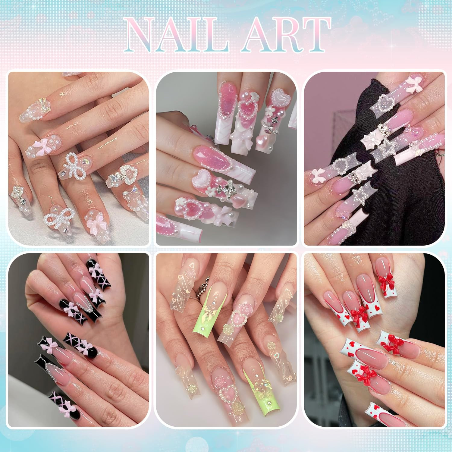 3D Nail Charms and Gems for Nails Design Set 1, Colorful Nail Bows Coquette