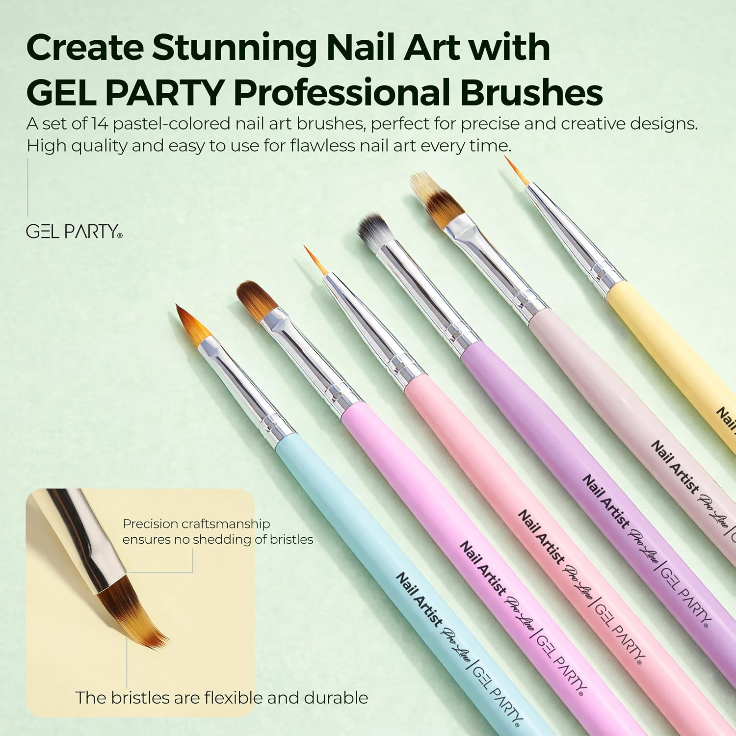 GELPARTY 21 Pcs Pastel Nail Art Brush Set for Gel Polish, Acrylic & Ombre – Prof
