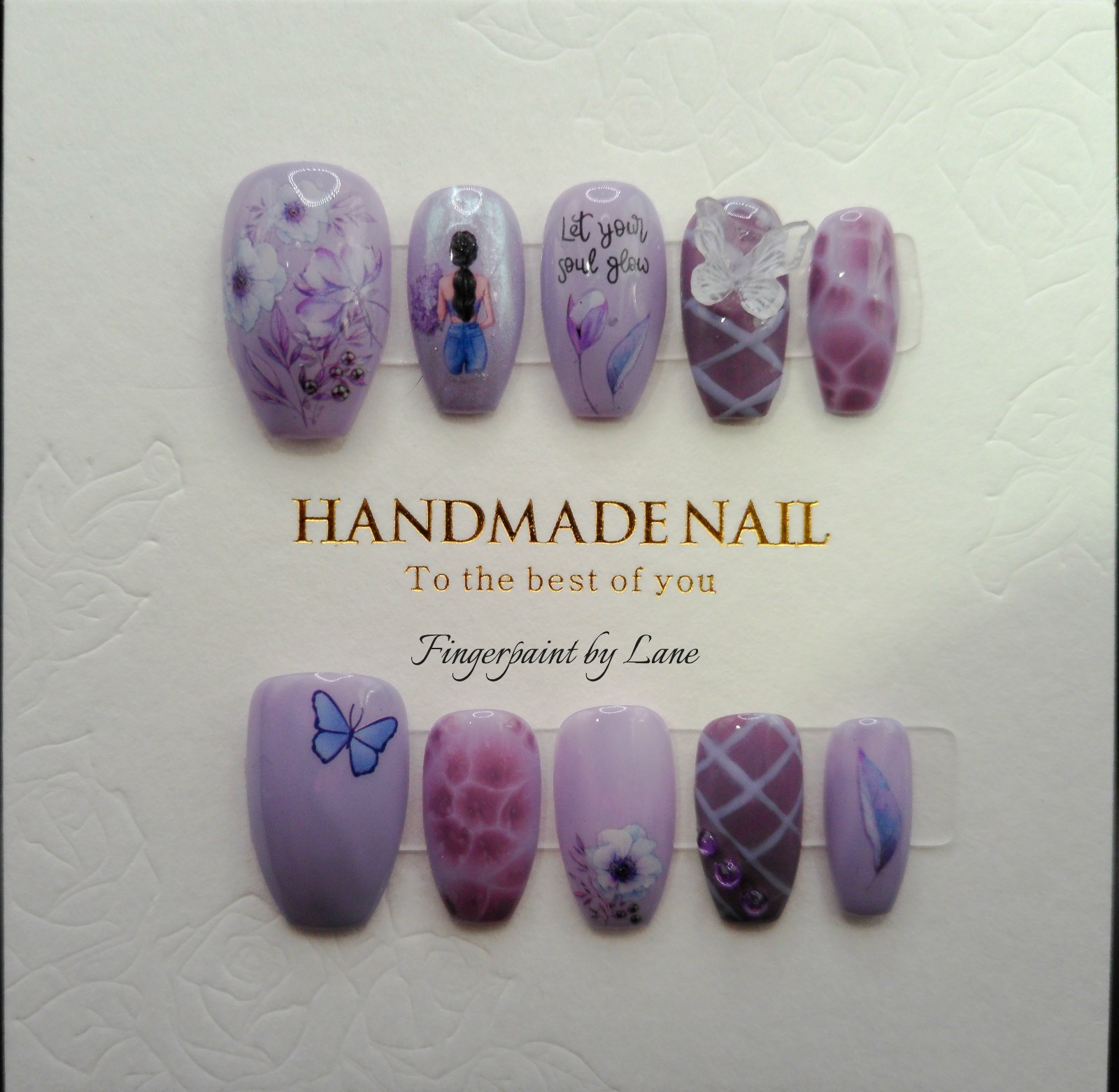 Short Ballerina Purple and Floral Press On Nails – Medium Small Size