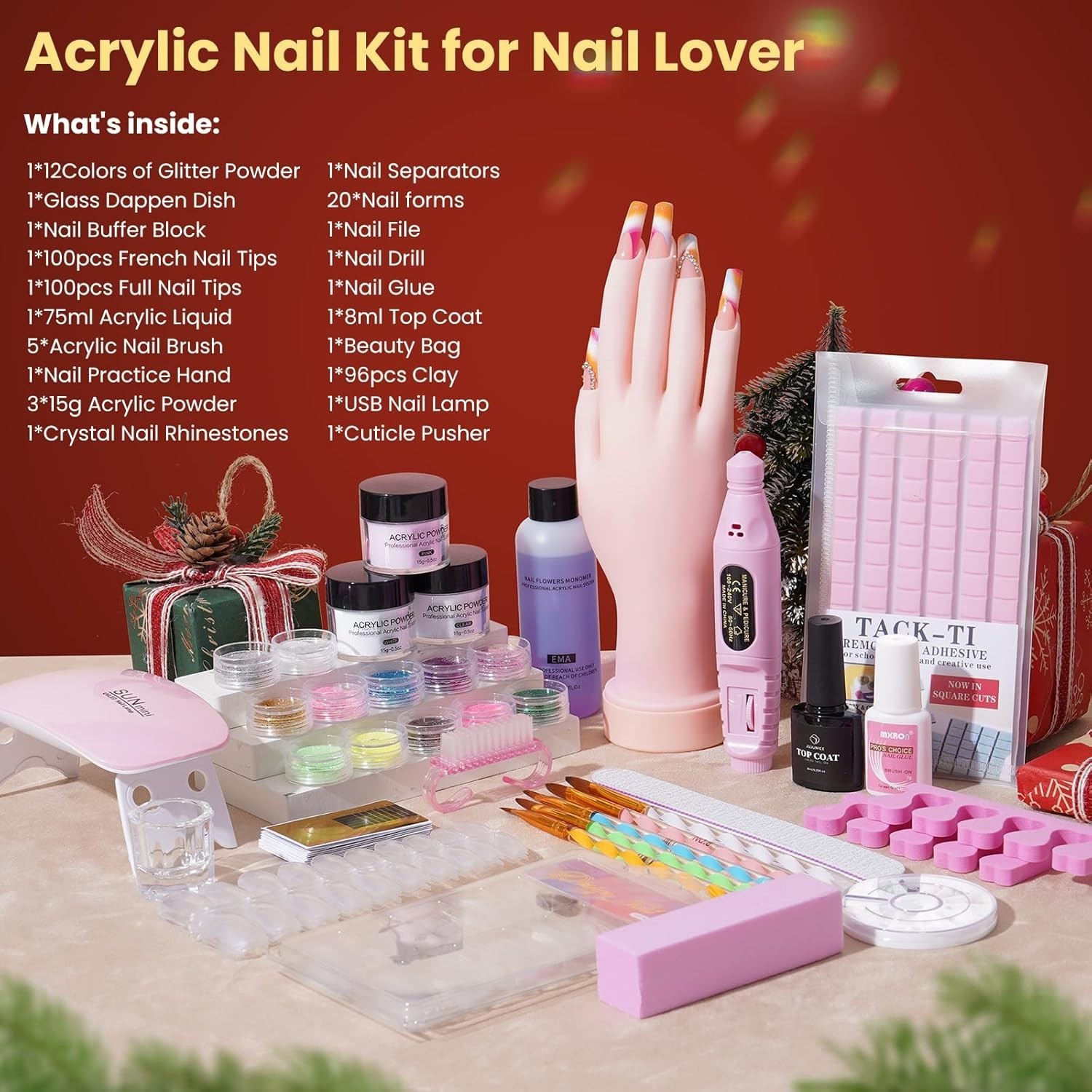 Acrylic Nail Set Professional Powder Drill Liquid Starter Kits Gift Bag Women