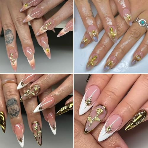 3D Metal Rose Nail Art Charms – Mixed Styles Gold Roses Flowers Alloy Nails
