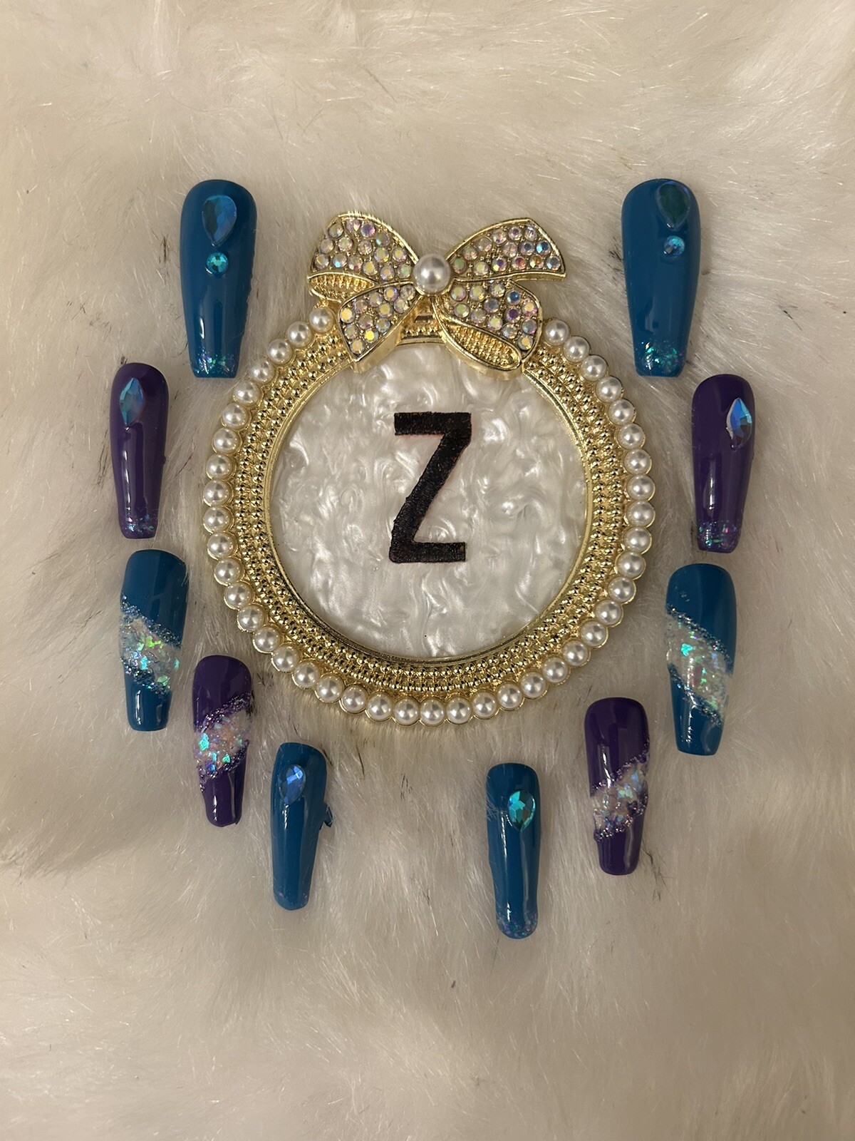 Z NAILZ! Gorgeous Set Of Handmade Teal/Purple Aurora “pick-a-boo” Press On Nails