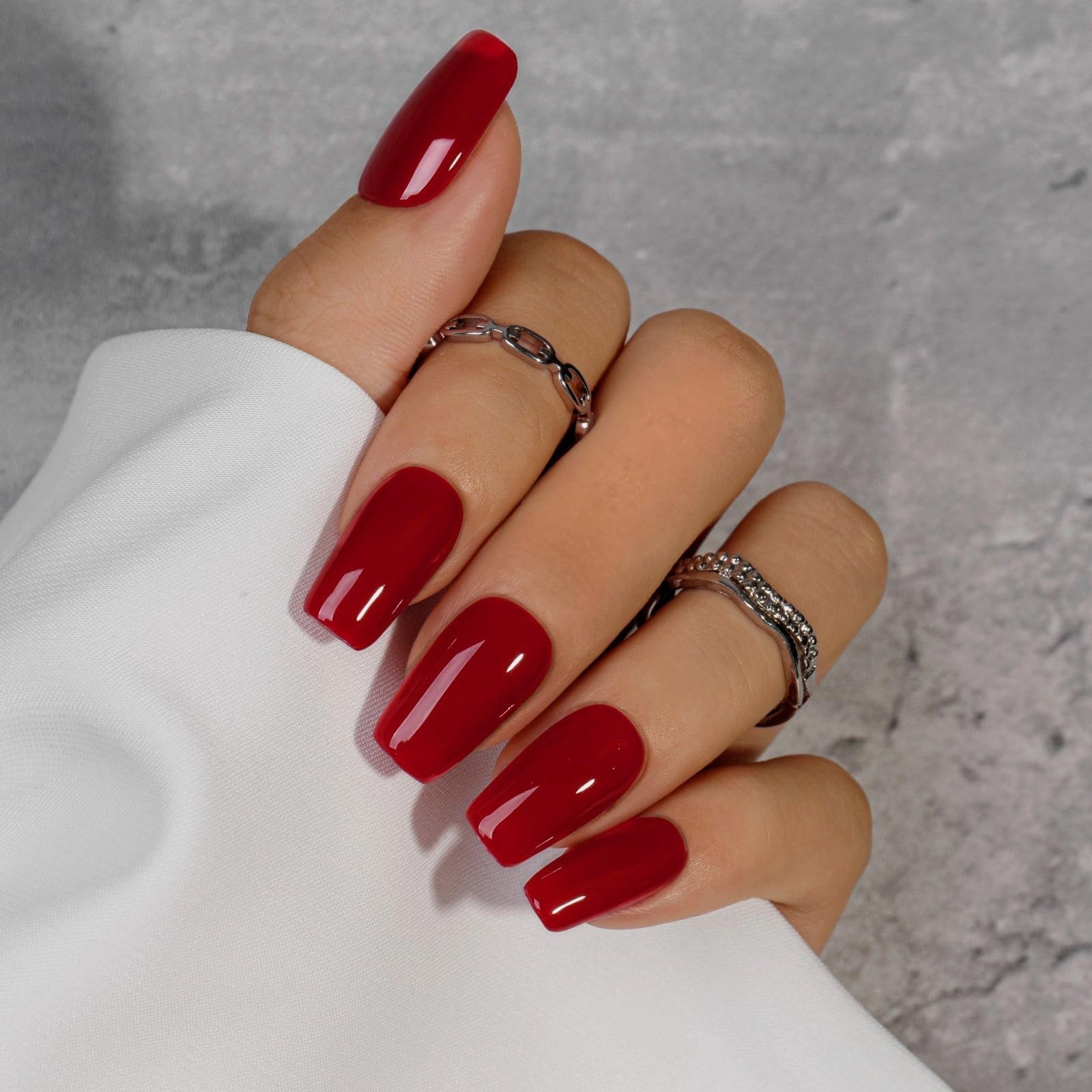 KQueenest Red Press On Nails Long Square – 0.04 Fl Oz (Pack of 24), red