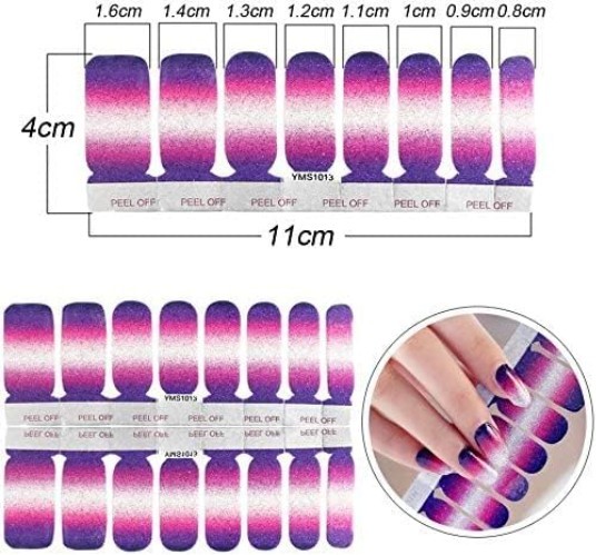14 Sheets Nail Stickers Glitter Gradient Color Shine Full Nail Wraps Gel Nail…