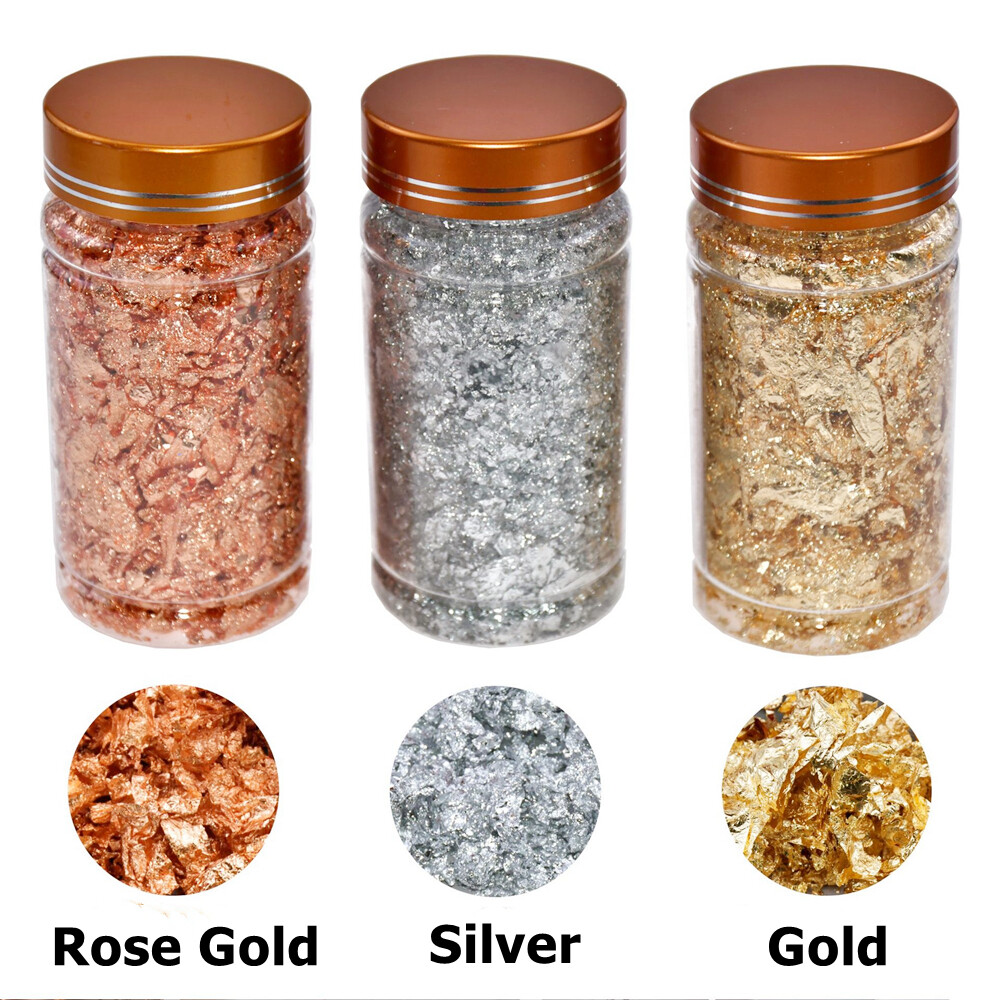 3x 5g Nail Art Foil Leaf Gold Silver Copper Flakes Chunky Glitter Manicure Decor