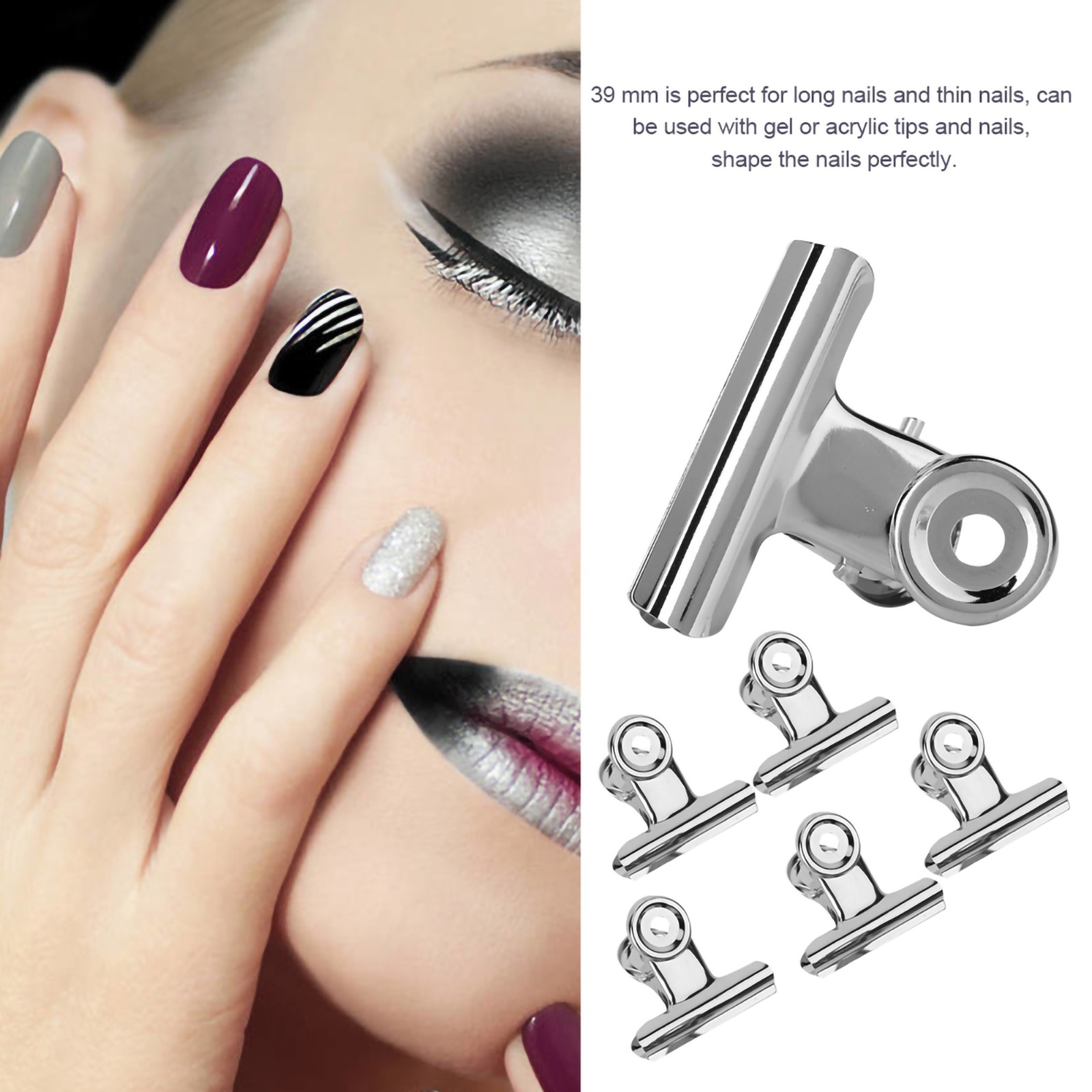 5pcs Stainless Steel Silver C Curve Nail Extension Clips Multifunctional Nai CX4