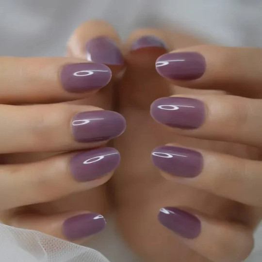 24 Jelly purple grape oval Press on nails set glue almond Short glossy medium