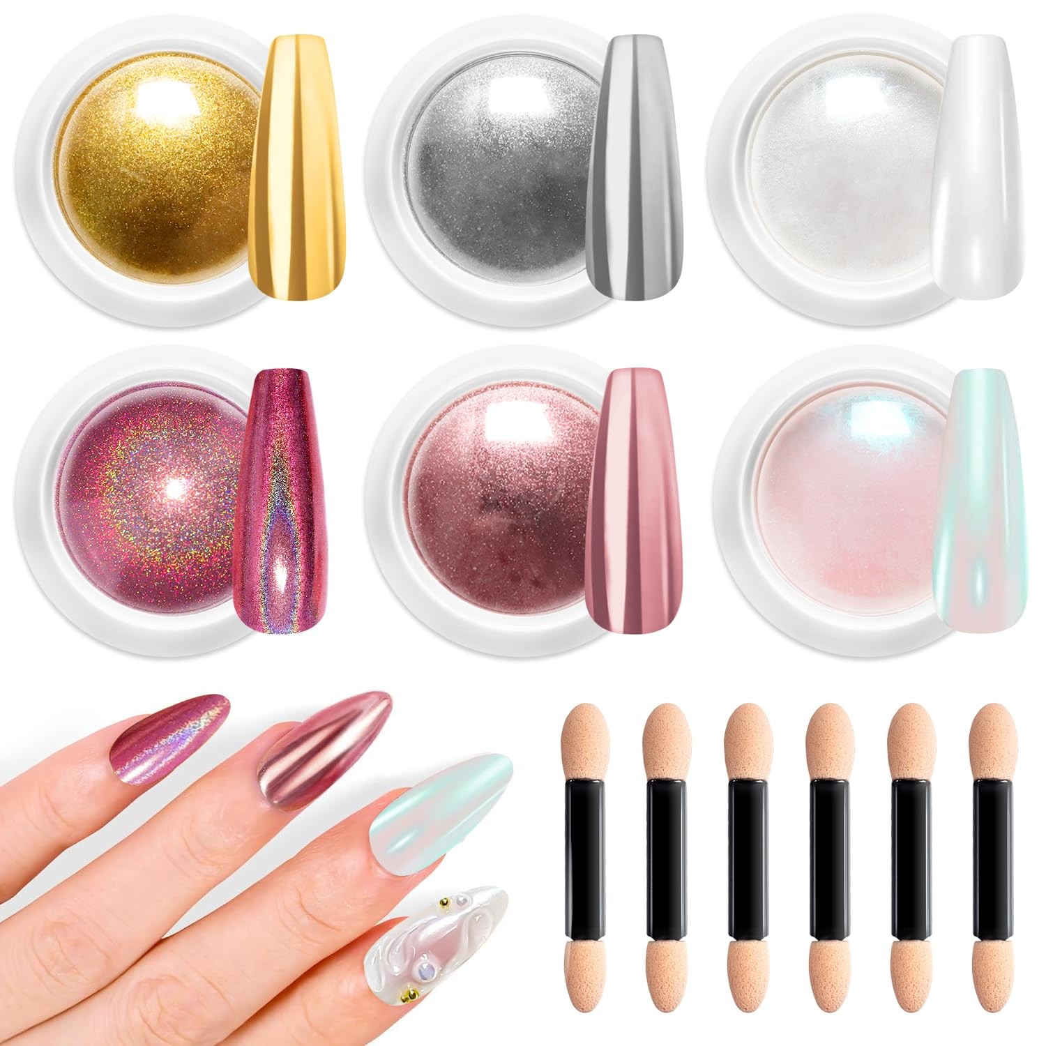 Mermaid Gold Chrome Nail Powder: 6 Colors Mirror Effec Green/Pearl Chrome Nai…