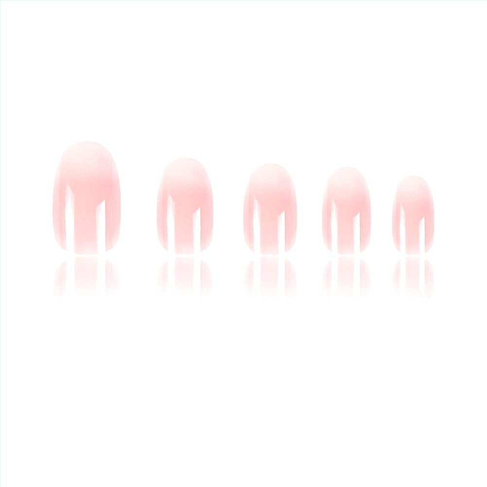 Almond Press on Nails Short Squoval Fake Nails Pink Ombre White False Nails with