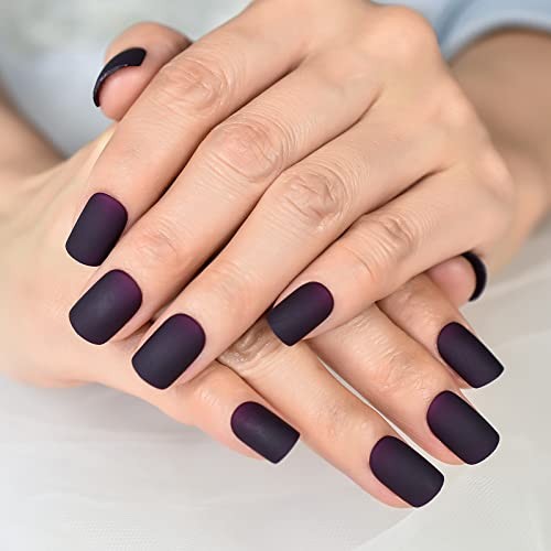 Matte Dark Purple Press On Nails False Nail Art Tips Full Cover Reusbale
