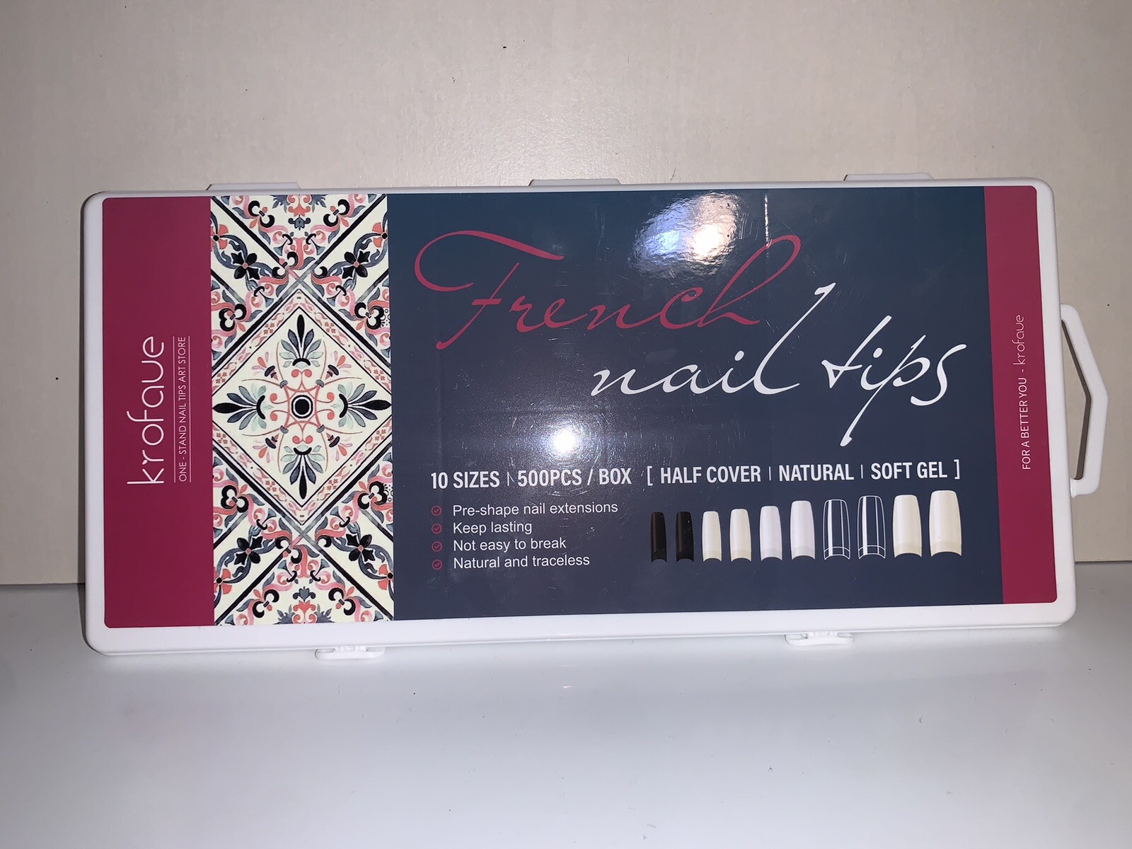 French Nail Tips White Krofaue Brand 10 Sizes