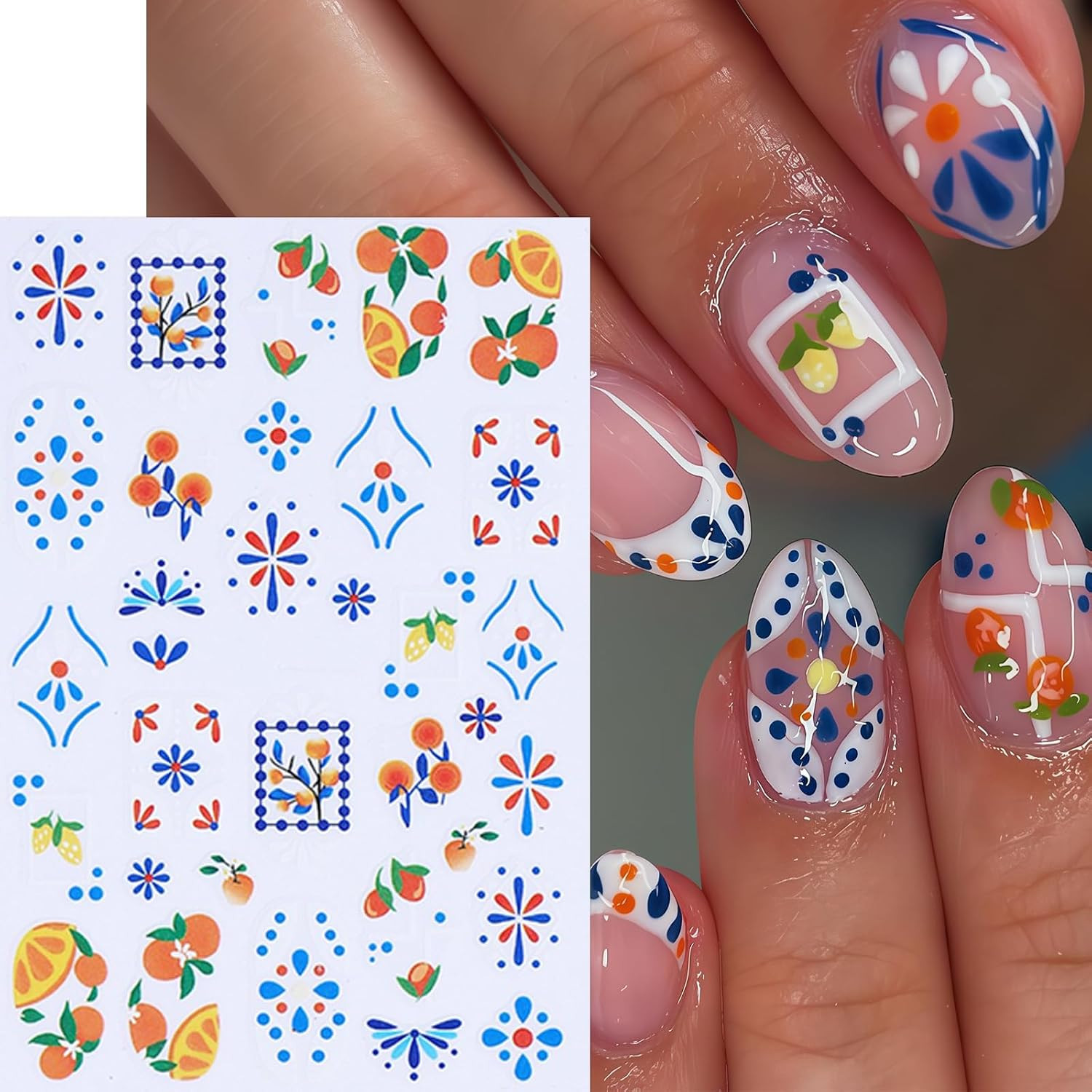 8Sheets Fruit Nail Art Stickers Decals 3D Summer Fruit Nail Decals Blueberry Lem