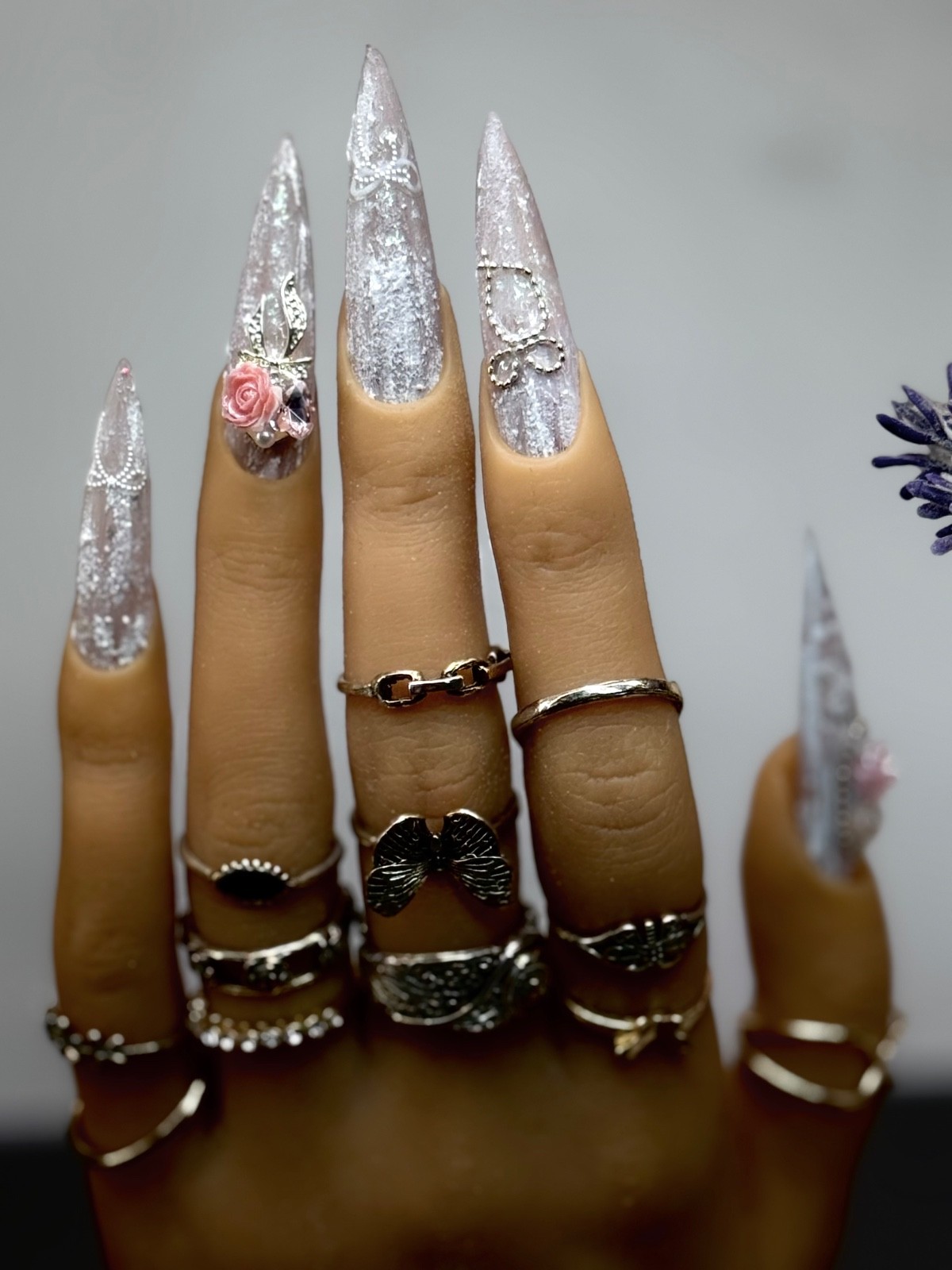 STILETTO XXL Handmade nails matte 3D 10 pcs Frosted design