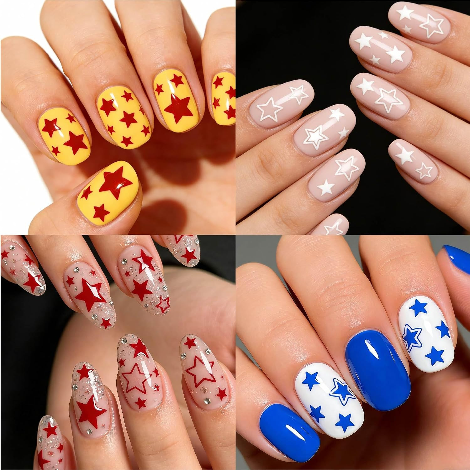 9 Sheets 4Th of July Nail Stickers, Red Blue White Star Nail Decals 3D