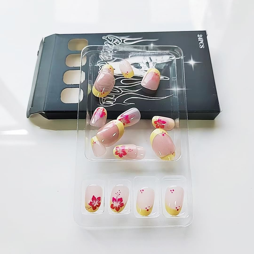 Teilihai French Tip Press on Nails Almond Short Fake Shape, W12