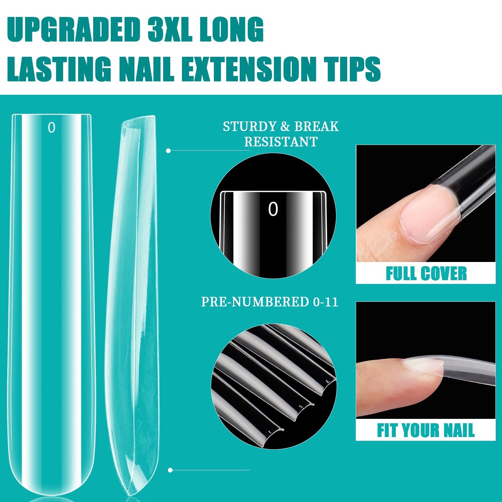 60Pcs Square Nail Art Tips 3XL Extra Long Ballerina Fake False Nails Full Cover