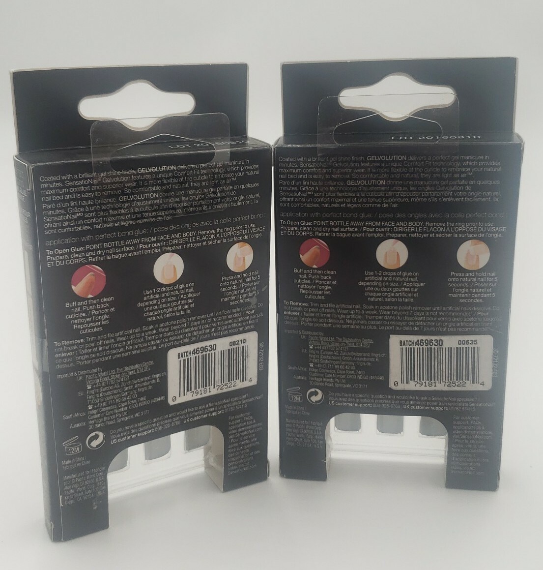 2 Sensationail Gelvolution Gel Shine Finish Press On Nails #72139 gray & white
