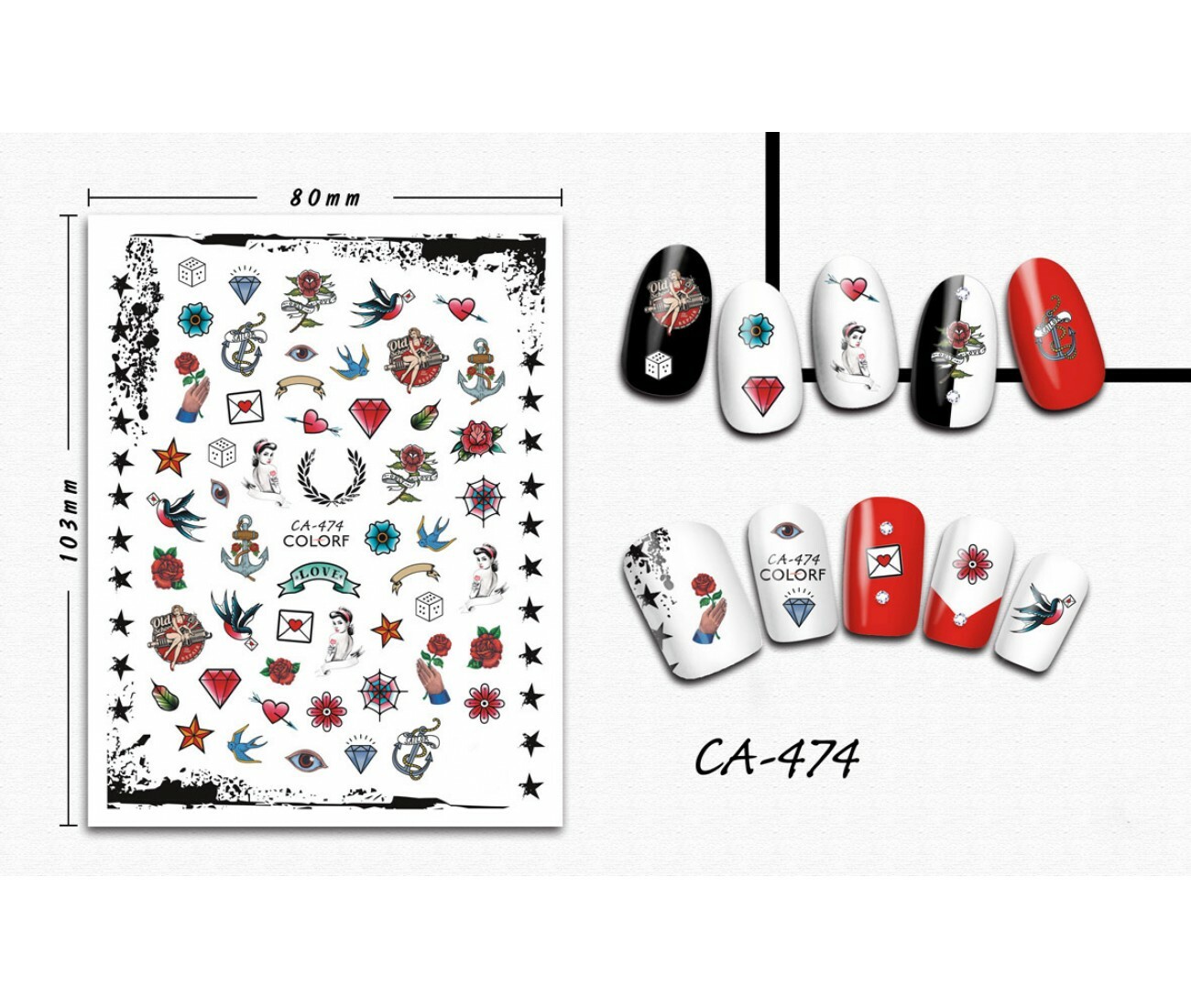 Nail art 3D stickers decal red heart ruby envelope cube rose stars eye CA474