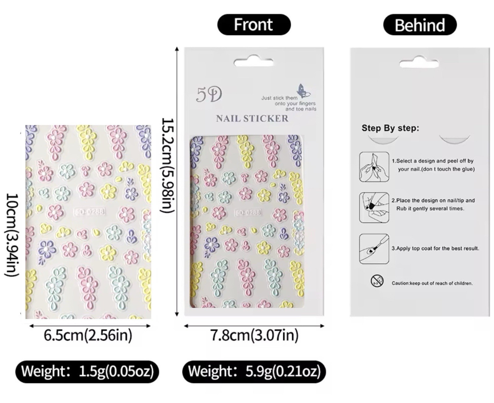 2PK 5D Embossed Flowers Nail Art Stickers Petals Decals Spring Summer Nail Decor