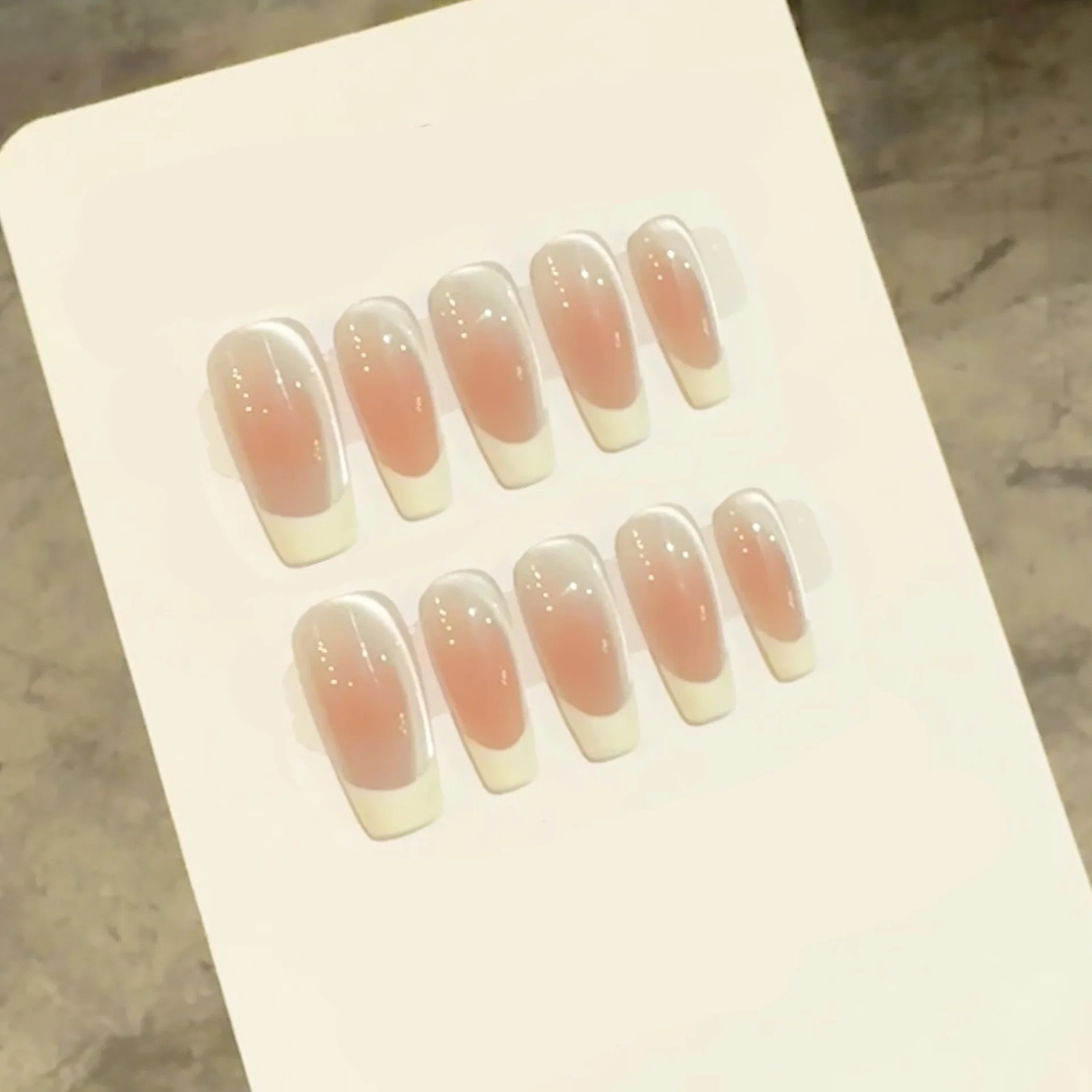 10Pcs Handmade French Cat Eye Press on Nails Ins Simple Nude Pink Sweet Girl Fak