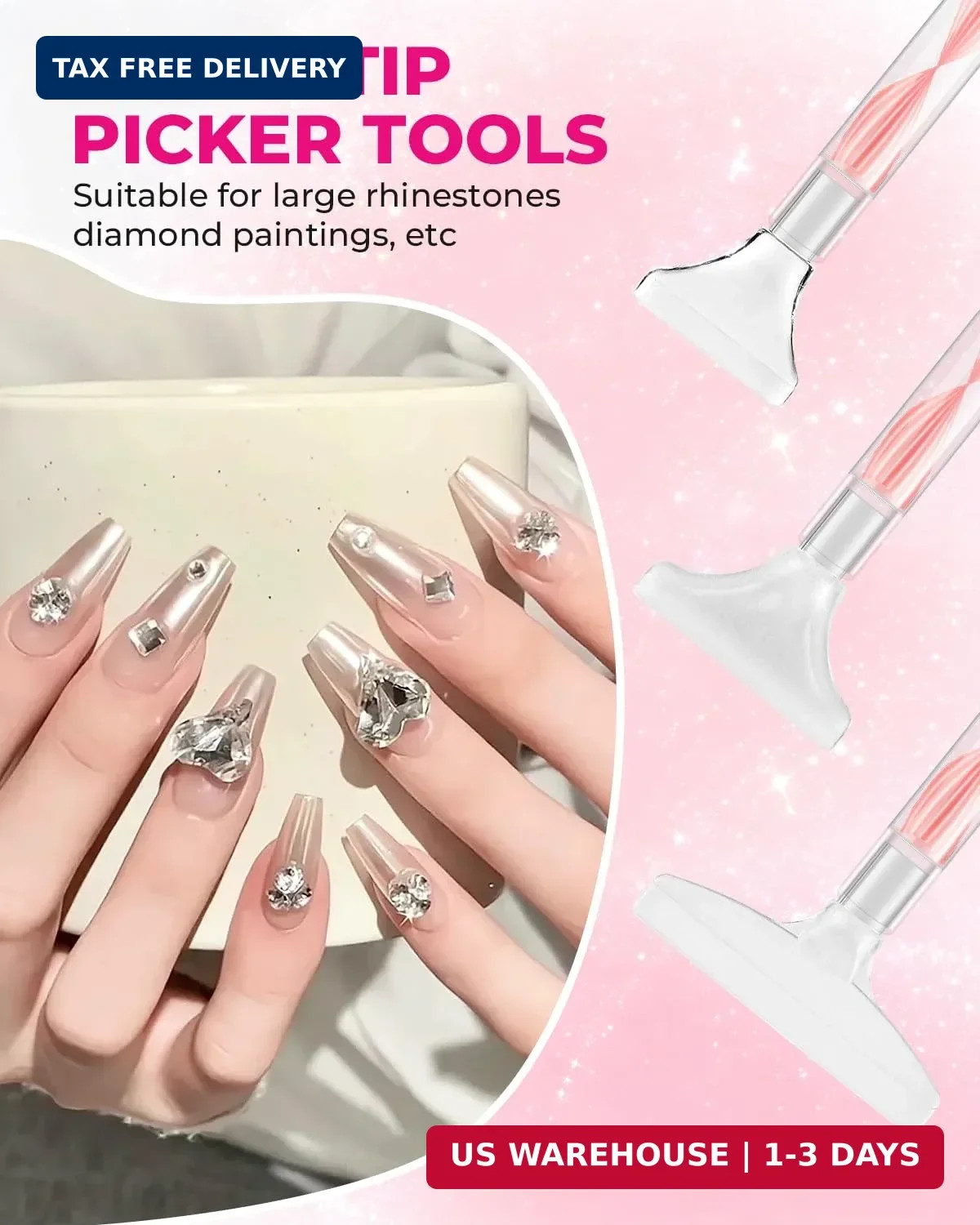 Rhinestone Picker Tool Kit: 2Pcs Rhinestone Picker Handle, Dual-Ended Rhinestone