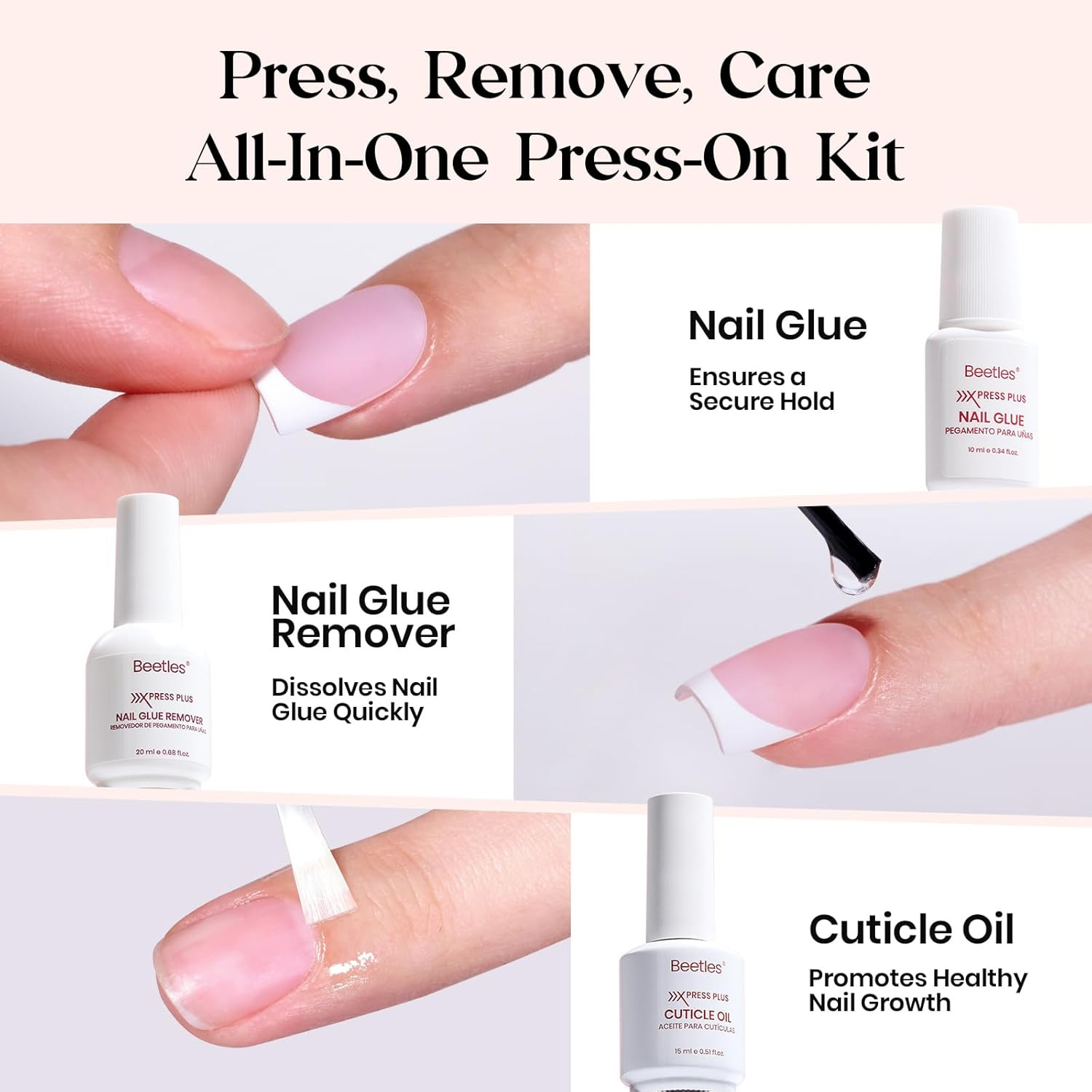 Beetles X Press Gel Nail Kit, Press on Nails Short Almond Kit with 224Pcs French