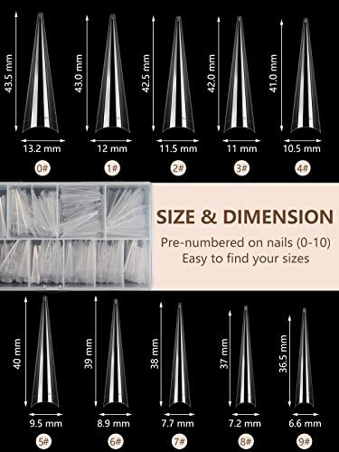 500Pcs Stiletto Nail Tips for Acrylic Nails, XL 500PCS XL Stiletto Nail Tips