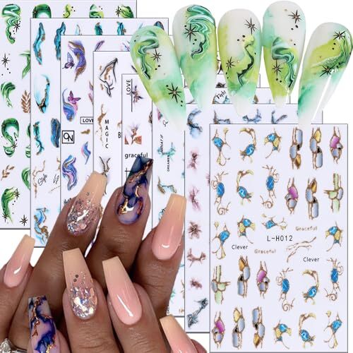 Nail Art Sticker Decals 3D Embossed Black Gold Blue Green Design Nail Marbling