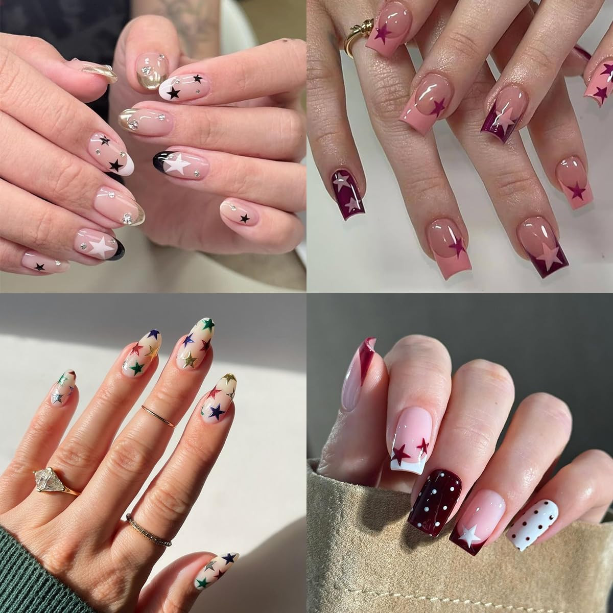 10 Sheets Star Nail Stickers for Nail Art 3D Self-Adhesive Shiny Pentagram Nail