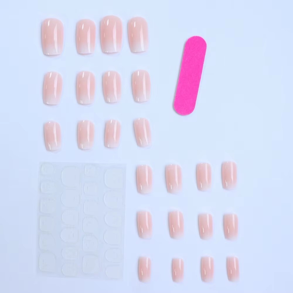 24pcs Glossy Pink Press-On Nails – Medium Square Full Cover Fake Nails
