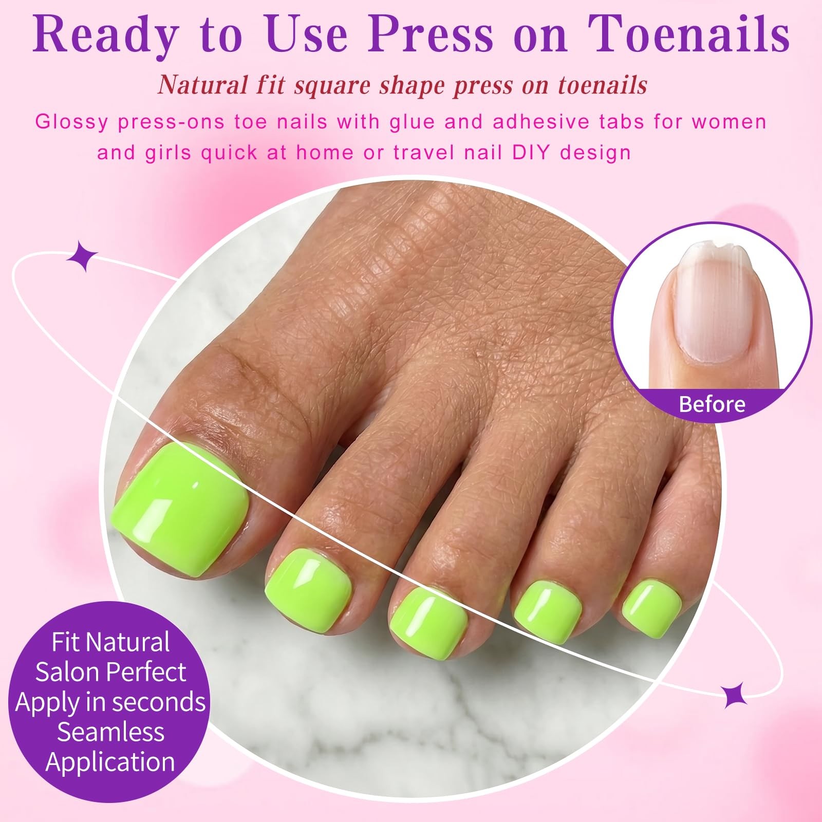 120pc Press on Toenails Women Fake Toe Nail Press ons Pedicure with Glue, Lim…