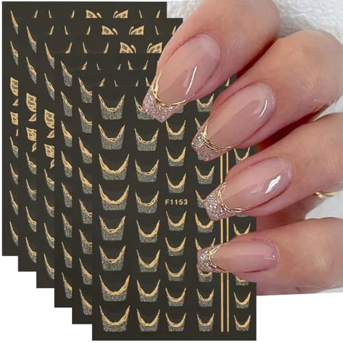 French Line Nail Art Stickers Golden Glitter French Tip Nail Decals Nail style4