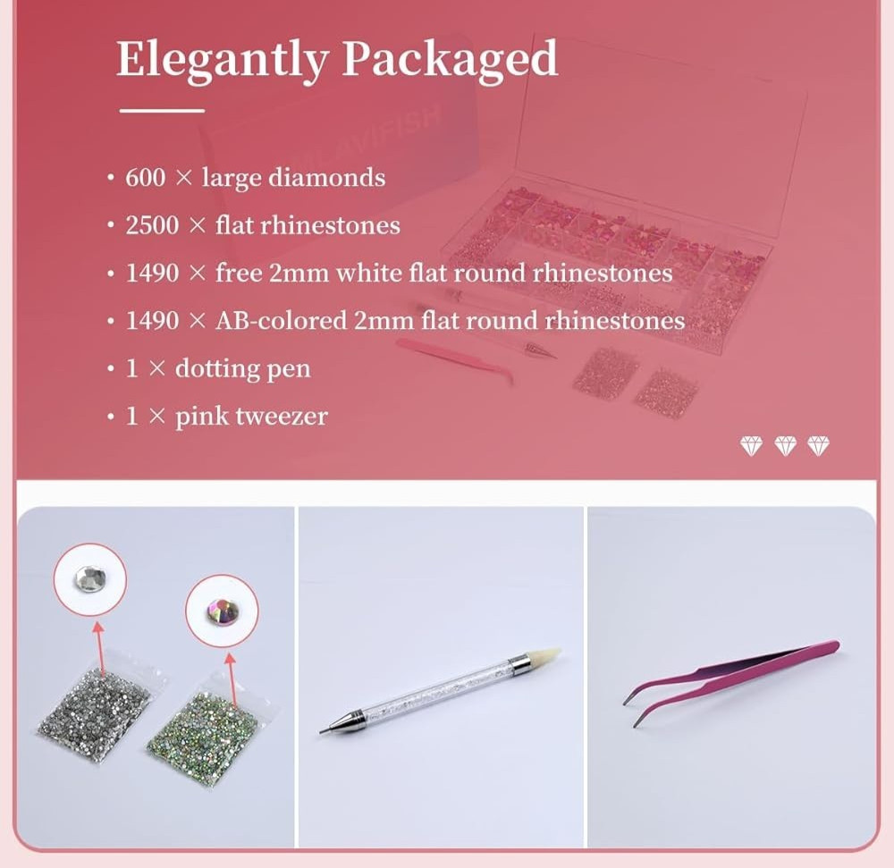 6080pc Sliver Nail Art Rhinestones w/ Multi Shapes 3D Flatback Crystals Diamond