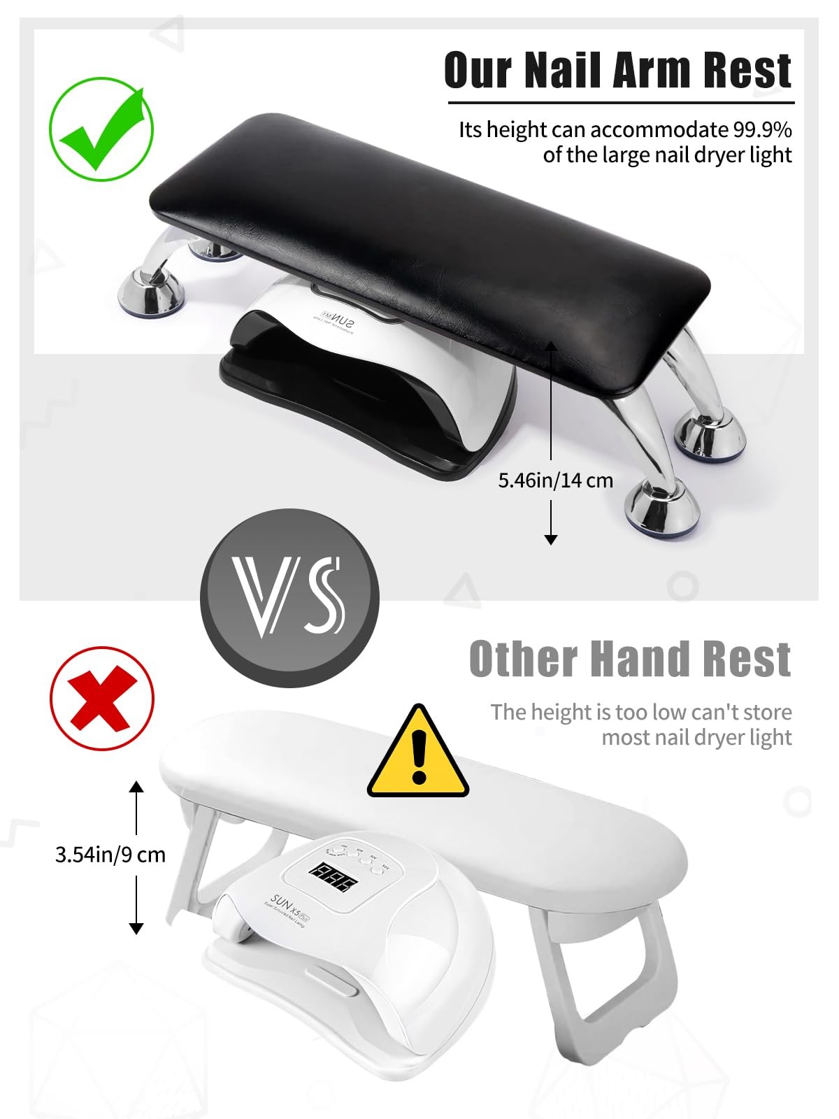 Nail Arm Rest for Acrylic Nails with 4 Stainless Steel Stands, Black