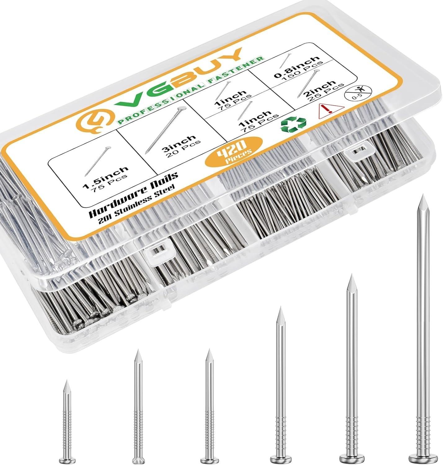 Versatile 420PCS Stainless Steel Nail Kit – Ideal for Hanging Pictures & Decor