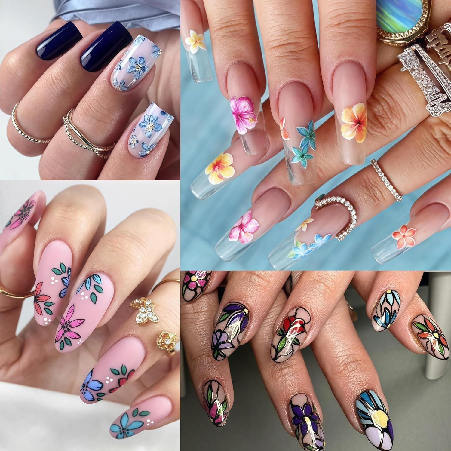 6Sheets Flower Nail Stickers Lily Flower Stickers for Nails 3D Self Adhesive Flo