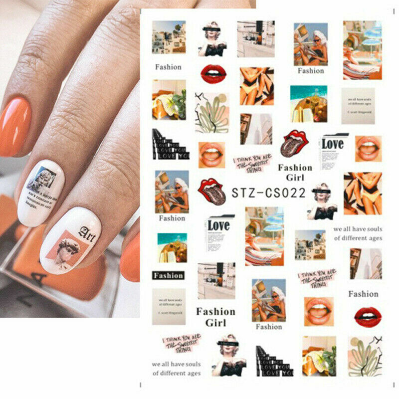 4Pcs Beauty Nail Art Stickers Decal Sexy Girl Lipstick Rose Fruit Letter NS7