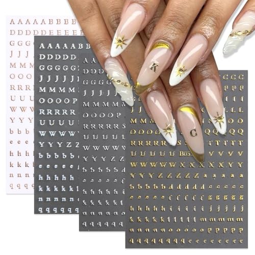 Letters Nail Art Stickers English Metallic Gold Silver English Alphabet Letters