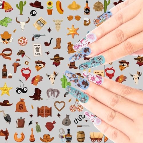 Western Nail Art Stickers – 6 Sheets Cowboy Cowgirls Nail Western Theme