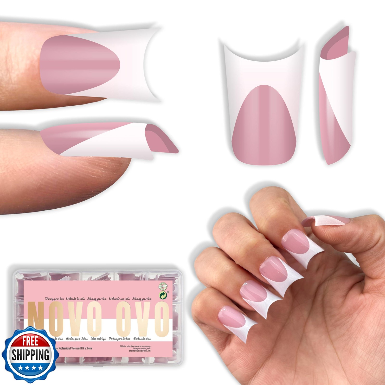 NOVO OVO Extra Thick Duck Nails Short with Moon Curve Light White