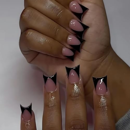 Black French Tip Press On Nails Short Duck Nails For Women Short Duck Nails 5